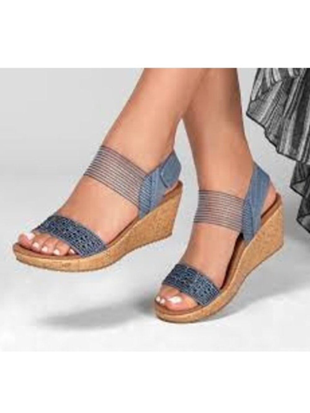 NEW Skechers "Beverlee Pretty Chic" Cork Wedge Sandals